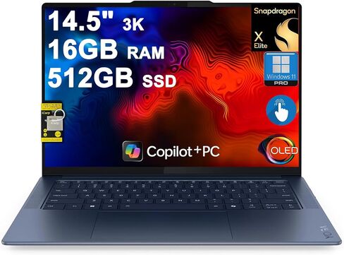 Lenovo Yoga Slim 7 كمبيوتر محمول 14.5 بوصة 3K OLED Touch (100% DCI-P3 1000nits HDR Peak) Qualcomm 12-core Snapdragon X Elite (ما يصل إلى 45 قمة) 16 جيجابايت ذاكرة الوصول العشوائي 512 جيجابايت SSD للأعمال Creator Win11Pro ICP Hub Copilot AI in Kuwait