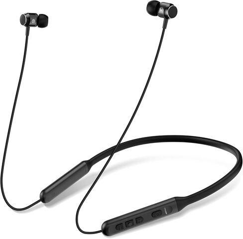 Neckband Bluetooth Headphones, Wireless Bluetooth 6.0 Earbuds with Microphone, Comfortably Light, Deep Bass Earphones 35H Playtime, IPX5 Waterproof, Magnetic Headset for Workout (Black) in Saudi Arabia