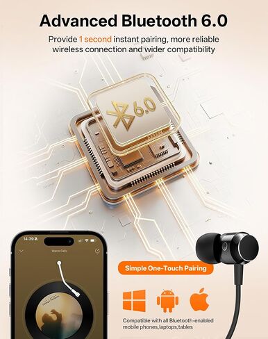 Neckband Bluetooth Headphones, Wireless Bluetooth 6.0 Earbuds with Microphone, Comfortably Light, Deep Bass Earphones 35H Playtime, IPX5 Waterproof, Magnetic Headset for Workout (Black) in Saudi Arabia