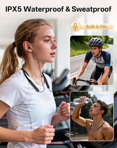 Neckband Bluetooth Headphones, Wireless Bluetooth 6.0 Earbuds with Microphone, Comfortably Light, Deep Bass Earphones 35H Playtime, IPX5 Waterproof, Magnetic Headset for Workout (Black) in Saudi Arabia