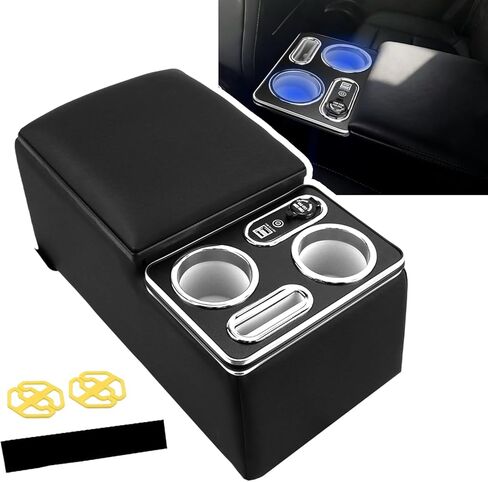 Black Universal Enhanced Truck Seat Organizer with LED Light, USB Port, Cup Holders, and More - Car & Van & Truck Floor Cab Back Bench Seat Armrest Middle Storage Box-Contractor Console in Saudi Arabia