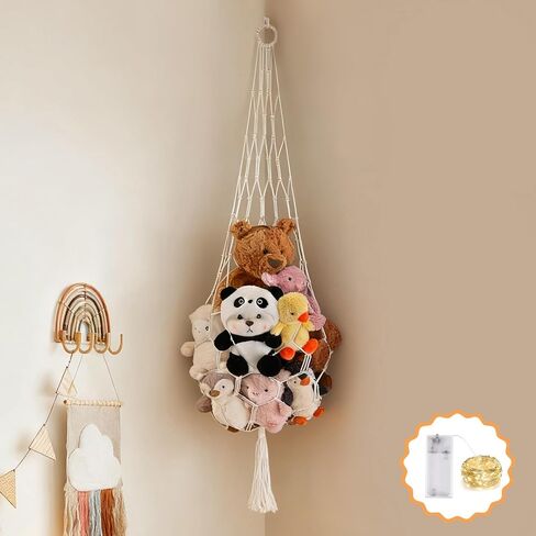 CERETIA Stuffed Animal Hammock Corner Net Plushies Storage Hammock for Stuffed Animals Boho Room Decor Macrame Wall Decor with LED Light in Saudi Arabia