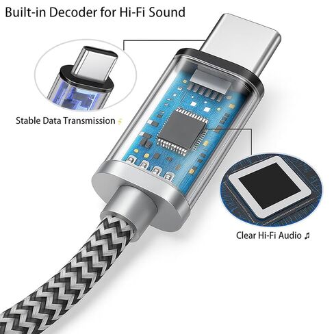 1PACK USB C إلى 3.5 مم كابل صوت Aux - 3.3 قدم من النوع C إلى 3.5 مم سماعة رأس وسلك ستيريو للسيارة، متوافق مع iPhone 16 Pro Max، 15 Pro Max، S24 S23 S22 S21، iPad Pro أسود/أبيض in Saudi Arabia