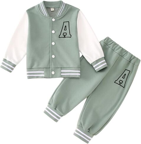 MODNTOGA Toddler Girl Boy Contrasting Baseball Suit Set Letter A Print Jacket Sweatpants Activewear Fall Winter Outfit 2PCS in Saudi Arabia