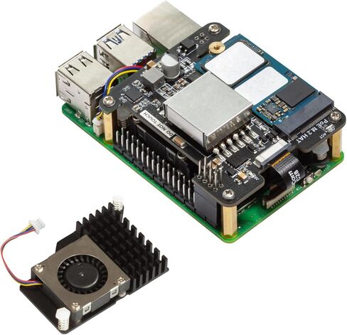 UCTRONICS 5V 5A NVMe PoE+ HAT for Raspberry Pi 5، PCIe إلى M.2 NVMe محول، متوافق مع 2230/2242 NVMe SSDs، IEEE 802.3af/at PoE+ Power Over Ethernet in Kuwait