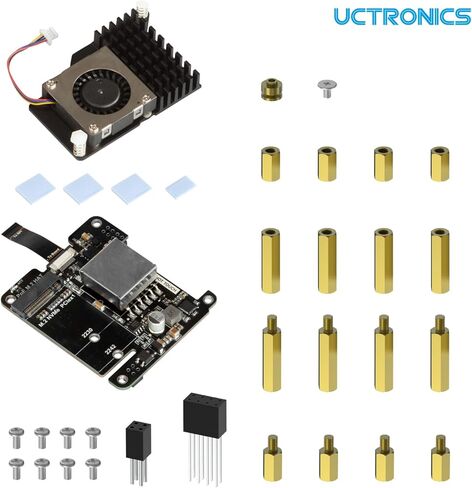 UCTRONICS 5V 5A NVMe PoE+ HAT for Raspberry Pi 5، PCIe إلى M.2 NVMe محول، متوافق مع 2230/2242 NVMe SSDs، IEEE 802.3af/at PoE+ Power Over Ethernet in Kuwait