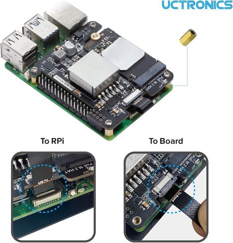 UCTRONICS 5V 5A NVMe PoE+ HAT for Raspberry Pi 5، PCIe إلى M.2 NVMe محول، متوافق مع 2230/2242 NVMe SSDs، IEEE 802.3af/at PoE+ Power Over Ethernet in Kuwait