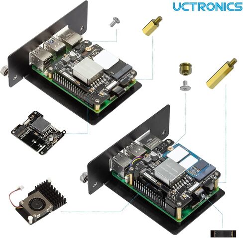 UCTRONICS 5V 5A NVMe PoE+ HAT for Raspberry Pi 5، PCIe إلى M.2 NVMe محول، متوافق مع 2230/2242 NVMe SSDs، IEEE 802.3af/at PoE+ Power Over Ethernet in Kuwait