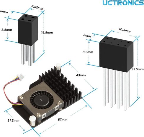 UCTRONICS 5V 5A NVMe PoE+ HAT for Raspberry Pi 5، PCIe إلى M.2 NVMe محول، متوافق مع 2230/2242 NVMe SSDs، IEEE 802.3af/at PoE+ Power Over Ethernet in Kuwait