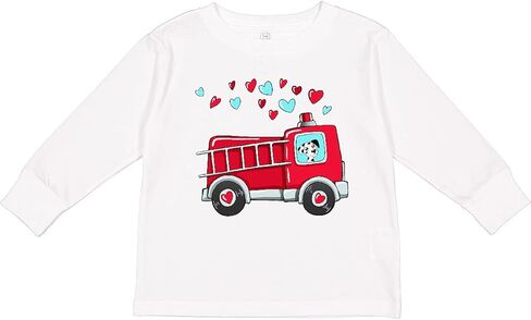 شاحنة إطفاء Inktastic Valentine مع تي شيرت لطيف للأطفال الصغار بأكمام طويلة in Kuwait
