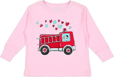 inktastic Valentine Fire Truck with Cute Dalmatian Toddler Long Sleeve T-Shirt in Saudi Arabia