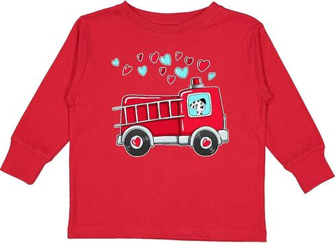 inktastic Valentine Fire Truck with Cute Dalmatian Toddler Long Sleeve T-Shirt in Saudi Arabia