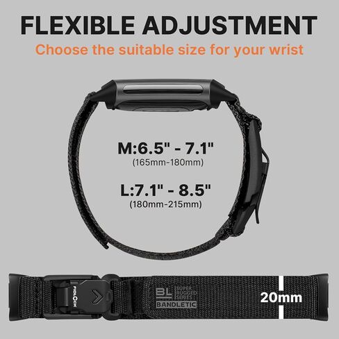 حزام رياضي Bandletic متوافق مع نطاقات Fitbit Charge 6/5 للرجال والنساء، أشرطة معصم متينة من النايلون الناعم مع إبزيم مغناطيسي على شكل حرف V لمتتبع اللياقة البدنية Fitbit Charge 5/6 in Kuwait