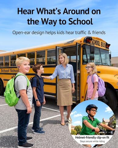 سماعات أذن مفتوحة للأطفال من FOYCOY - سماعات أذن بمشبك - حد حجم 85 ديسيبل - بلوتوث 6.0، ميكروفون مدمج، وقت تشغيل 40 ساعة، وسادات سيليكون، IPX5، مناسبة للأذنين الصغيرة والنظارات، للأعمار من 6 إلى 14 عامًا، أزرق in Kuwait