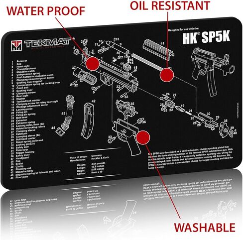 TekMat Original 11" x 17" - 1/8" Thick Oil Resistant Non-Slip Waterproof Scratchproof Washable Handgun Maintenance & Cleaning Mat for use with Heckler & Koch in Saudi Arabia