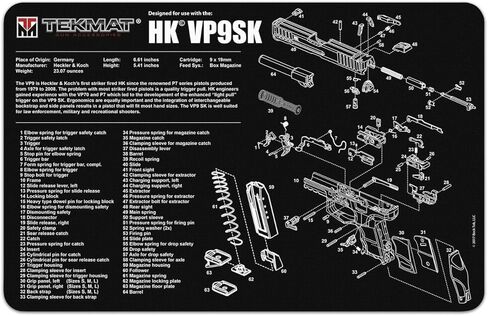 TekMat Original 11" x 17" - 1/8" Thick Oil Resistant Non-Slip Waterproof Scratchproof Washable Handgun Maintenance & Cleaning Mat for use with Heckler & Koch in Saudi Arabia