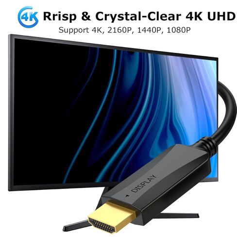 كابل DisplayPort إلى HDMI بطول 10 أقدام، 2 حزمة DP (منفذ عرض) إلى سلك HDMI ذكر إلى ذكر يدعم الفيديو والصوت (4k، 2880P، 2160P، 1440P، 1080P) للكمبيوتر، والشاشة، وجهاز العرض، HDTV-NOT ثنائي الاتجاه in Kuwait