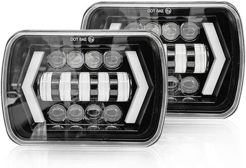 مصابيح أمامية LED 5x7، مصابيح أمامية LED 7x6 مع DRL شعاع مرتفع منخفض مستطيل H6054 5054 مصباح أمامي مختوم، متوافق مع جيب رانجلر شيروكي XJ H6054LL 69822 6052 6053، قطعتان باللون الأسود in Kuwait