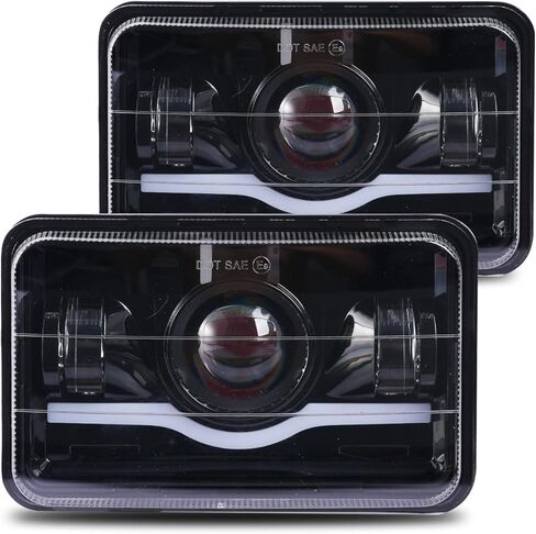 مصابيح أمامية LED 5x7، مصابيح أمامية LED 7x6 مع DRL شعاع مرتفع منخفض مستطيل H6054 5054 مصباح أمامي مختوم، متوافق مع جيب رانجلر شيروكي XJ H6054LL 69822 6052 6053، قطعتان باللون الأسود in Kuwait