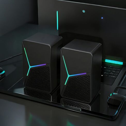 مكبرات صوت لسطح المكتب RGB، مكبر صوت للكمبيوتر الشخصي بقناتين 2.0 مع 8 أوضاع إضاءة خلفية LED ملونة، وجهير محسن وتحكم سهل في مستوى الصوت، يعمل بمنفذ USB مع كابل 3.5 ملم - S-553 in Saudi Arabia