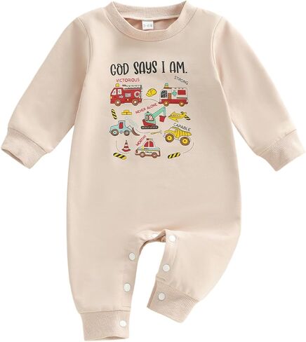 Newborn Baby Boy Romper God Says I Am Construction Truck/Dinosaur Long Sleeve Onesie Jumpsuit Going Home Outfit in Saudi Arabia