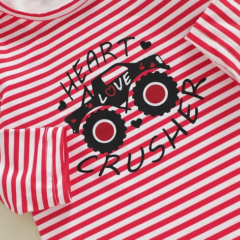 Newborn Infant Baby Boy Valentines Outfit Heart Crusher Long Sleeve Striped Romper + Red Suspender Pants + Hat 3Pcs in Saudi Arabia