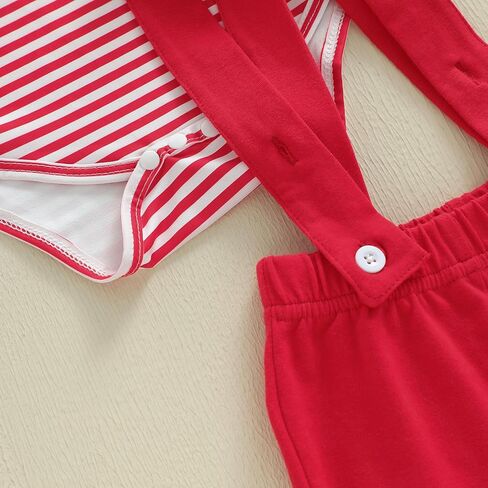 Newborn Infant Baby Boy Valentines Outfit Heart Crusher Long Sleeve Striped Romper + Red Suspender Pants + Hat 3Pcs in Saudi Arabia