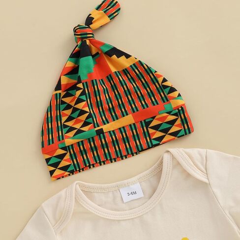 ملابس My First Juneteenth Baby Boy للرضع بأكمام قصيرة رومبير ارتداءها بنطال مطبوع أفريقي وقبعات ملابس الصيف in Kuwait
