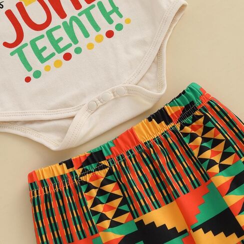 ملابس My First Juneteenth Baby Boy للرضع بأكمام قصيرة رومبير ارتداءها بنطال مطبوع أفريقي وقبعات ملابس الصيف in Kuwait
