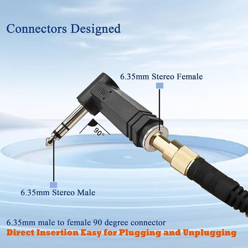 90 Degree 1/4 inch Right Angle Guitar Cable Adapter 6.35mm Male to Female Stereo Audio Connector for Guitar,Headphone,Speaker 3PCS in Saudi Arabia