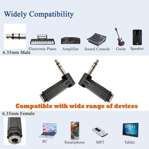 90 Degree 1/4 inch Right Angle Guitar Cable Adapter 6.35mm Male to Female Stereo Audio Connector for Guitar,Headphone,Speaker 3PCS in Saudi Arabia