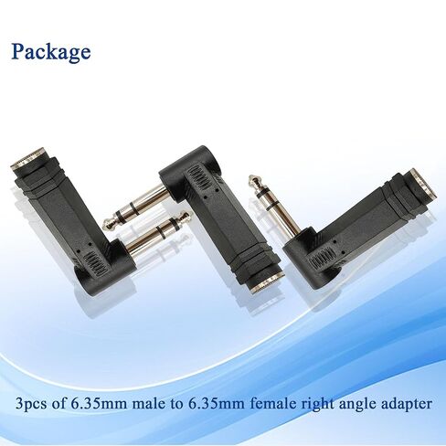 90 Degree 1/4 inch Right Angle Guitar Cable Adapter 6.35mm Male to Female Stereo Audio Connector for Guitar,Headphone,Speaker 3PCS in Saudi Arabia