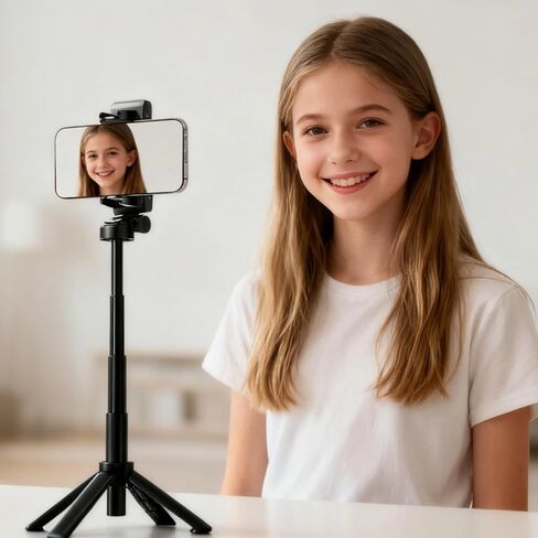 15.7 in Mini Tripod with Integrated Wireless Remote, Portable Selfie Stick, 360° Adjustable for Live Streams and Photography, Black Alloy in Kuwait