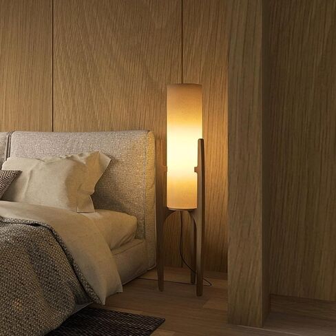 Ozarke Zen Modern Floor Lamp - Fabric Shade & Wood Frame Mid-Century 44 Inch Standing Corner Light for Bedroom, Living Room & Home Decor - E26 Bulb Warm 3000K (Natural Wood) in Saudi Arabia