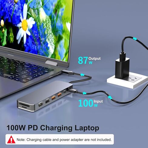 محطة إرساء USB C مع حاوية M.2 NVMe SSD بسرعة 10 جيجابت في الثانية، محور USB-C 9 في 1، فتحة SSD من النوع C مع HDMI 4K@60 هرتز، USB 3.2 Gen2، PD100W، قارئ بطاقة SD/TF، ​​محطة إرساء للكمبيوتر المحمول Dell/HP/Lenovo/Mac in Kuwait