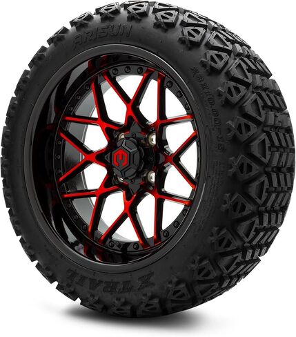 MODZ® Formula Chrome 15" Golf Cart Wheels and Arisun X-Trail (23x10-15) DOT All-Terrain Golf Cart Tires Combo - Set of 4 in Saudi Arabia