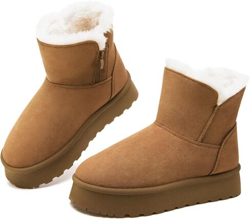 THATXUAOV Womens Ankle Winter Boots, Anti-Slip Suede Mini Boot For Women,Side Zipper Platform Slip On Snow Boots With Fur Lining in Saudi Arabia