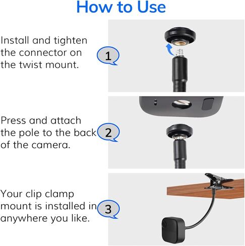 3 Pack Metal Flexible Clip Clamp Mount for Blink Outdoor 4, XT3, XT2, XT, Mini Security Camera (Black-3) in Kuwait