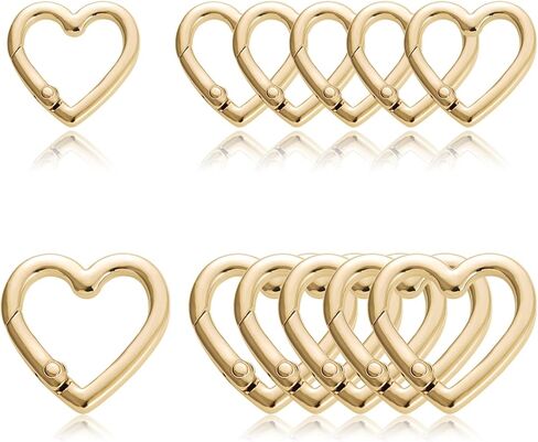 12Pcs Heart Shaped Carabiner Keychain Clips | Gold Metal Spring Key Rings for Backpack Bag Purse & DIY Accessories in Saudi Arabia