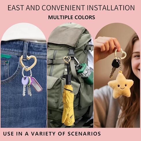 12Pcs Heart Shaped Carabiner Keychain Clips | Gold Metal Spring Key Rings for Backpack Bag Purse & DIY Accessories in Saudi Arabia