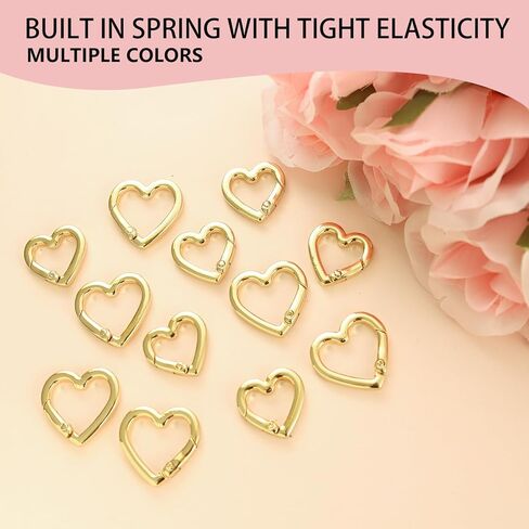 12Pcs Heart Shaped Carabiner Keychain Clips | Gold Metal Spring Key Rings for Backpack Bag Purse & DIY Accessories in Saudi Arabia