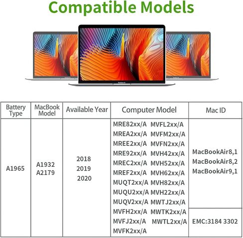 بطارية A1932 A2179، بطارية كمبيوتر محمول بديلة Egoway A1965 لجهاز MacBook Air 13 بوصة (أواخر 2018 2019 2020)، سهلة التركيب مع الأدوات، EMC 3184 3302 (A1713) in Saudi Arabia