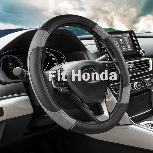 Steering Wheel Cover for Honda Civic(2006-2015),CR-Z, Insight, S2000|Microfiber Leather & Anti-Slip Safety Design | 14-14.25 Inch Custom Fit (Black-Small Size) in Saudi Arabia
