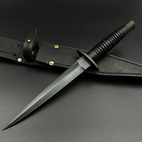 Commando Dagger Knife - 12 Inch Black Tactical Fixed Blade Knife with Leather Sheath in Saudi Arabia