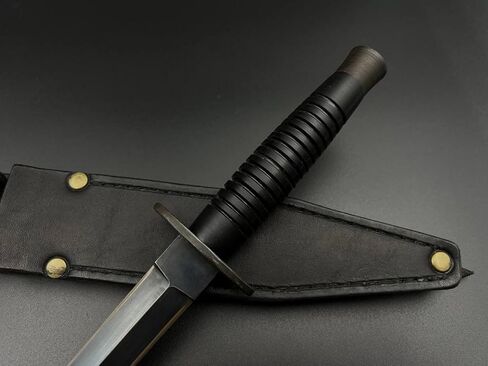 Commando Dagger Knife - 12 Inch Black Tactical Fixed Blade Knife with Leather Sheath in Saudi Arabia