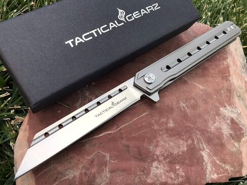 سكين جيب تيتانيوم قابل للطي من TACTICAL GEARZ لـ EDC، مقبض تيتانيوم Tc4 صلب، شفرة تانتو D2 فولاذية، يتضمن غمدًا (أونيكس بلاتينيوم) in Kuwait