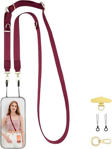 حزام كروس أسود من WEZEBEL للهاتف الخلوي، وحبل نايلون قابل للتعديل ومجموعة ملحقات لهاتف iPhone - متوفر باللون الأسود والأحمر والوردي والبرتقالي in Kuwait