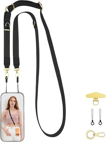 WEZEBEL Black Crossbody Strap for Cell Phone, Adjustable Nylon Lanyard & Accessory Kit for iPhone– Available in Black, Red, Pink, Orange in Saudi Arabia