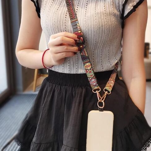 Cell Phone Lanyard with Phone Patch Adjustable Crossbody Strap Retro Style Fashion Wrist Rope Long Lanyard for Women Men in Saudi Arabia