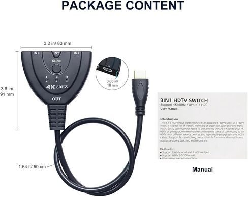 HDMI Splitter Adapter Cable, 1080P HDMI Splitter 3 in 1 Out, HDMI Male to 2 HDMI Female 1 to 2 Way Splitter Cable for HDTV, LCD Monitor and Projectors in Saudi Arabia